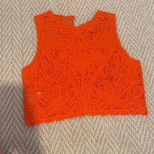 Mango Vibrant Orange Lace Tank Top